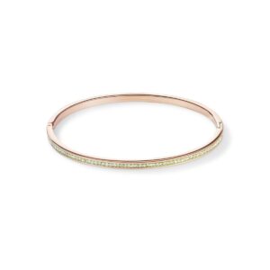 Bangle slim stainless steel rose gold & crystals pavé light green