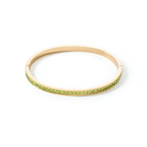 Bangle stainless steel & crystals gold green 17