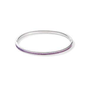 Bangle stainless steel silver & crystals pavé amethyst