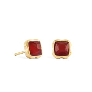 Birthstone January Earrings Red Agate Gold