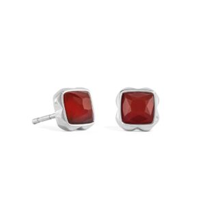 Birthstone January Earrings Red Agate Silver