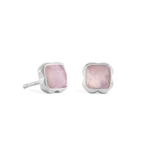 Birthstone October Earrings Rose Quartz Silver