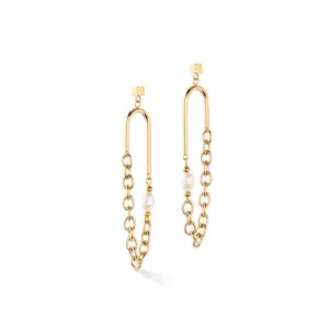 Boho earrings freshwater pearls gold & white