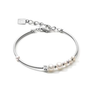Bracelet Asymmetry freshwater pearls & stainless steel white-silver