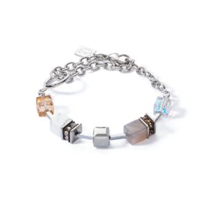 Bracelet GeoCUBE® Statement Precious Chunky Chain Multiwear grau-beige