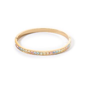 Bracelet stainless steel & crystals gold multi pastel (size 19 cm)