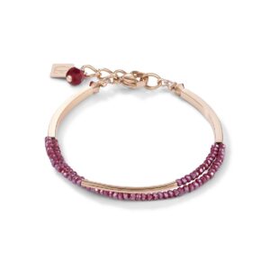 Bracelet Waterfall small stainless steel rose gold & glass red