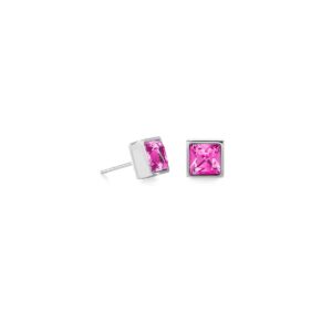 Brilliant Square big earrings silver pink