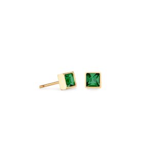 Brilliant Square small earrings gold dark green