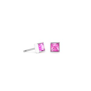 Brilliant Square small earrings silver pink