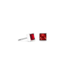 Brilliant Square small earrings silver red