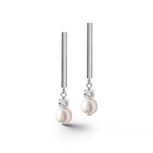 Earrings Asymmetry freshwater pearls & stainless steel white-silver