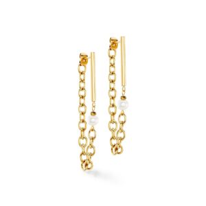 Earrings Chain & Pearl Fever white-gold