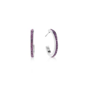 Earrings creole 20 stainless steel silver & crystals pavé amethyst