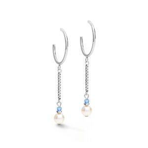 Earrings Creole Ypsilon Chain Crystal Pearl, Crystals & stainless steel silver-light blue
