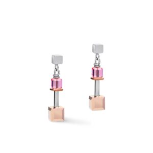 Earrings GeoCUBE® Crystals & stainless steel rose gold-silver multicolour Art Nouveau