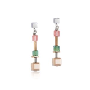 Earrings GeoCUBE® multicolour & stainless steel rose gold