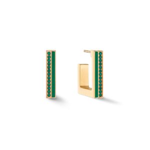 Earrings Hoops Square Stripes 20 gold-green