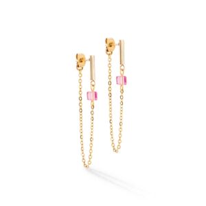 Earrings Mini Cubes & Chain gold-pink