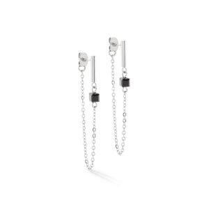 Earrings Mini Cubes & Chain silver-black