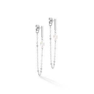 Earrings Mini Cubes & Chain silver-white