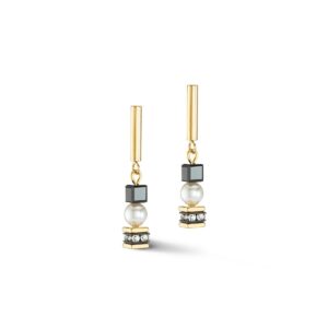 Earrings Mysterious Cubes & Pearls gold-black