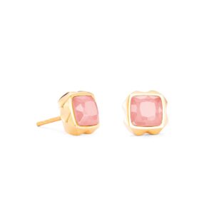 Earrings Spikes Square Rose Quartz gold-pink