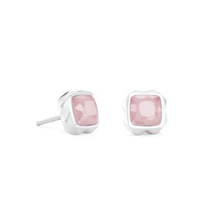 Earrings Spikes Square Rose Quartz silver-pink