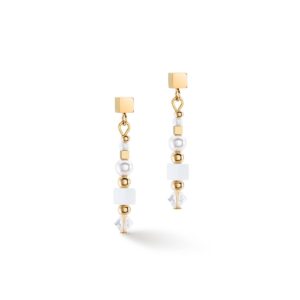 Earrings Square Stripes gold-white