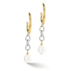 Earrings Y & oval Freshwater Pearls with O-ring bicolor