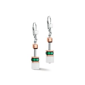 GeoCUBE® Iconic earrings rose gold white & dark green