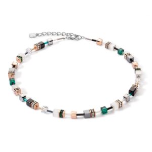 GeoCUBE® Iconic necklace rose gold white & dark green