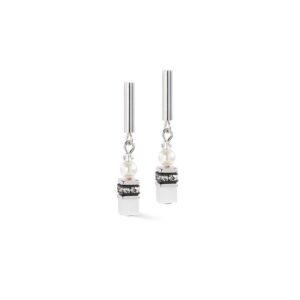 GeoCUBE® Mini Fusion Pearls Earrings silver-white