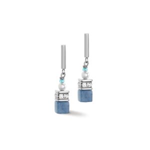 GeoCUBE® Precious Fusion Pearls earrings aqua blue