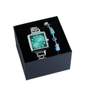 Gift Set Watch Iconic Cube Turquoise Glaze silver & GeoCUBE® Iconic Bracelet Magic silver