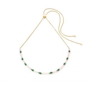 Harmony necklace freshwater pearls malachite & gold