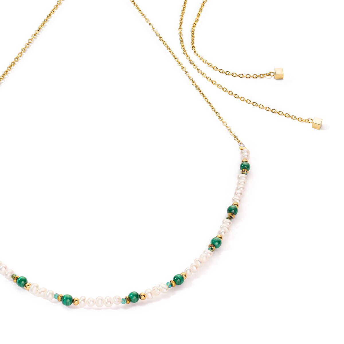 Harmony necklace freshwater pearls malachite & gold — изображение 2