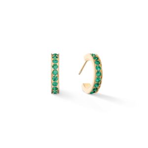 Hoop earrings 15 stainless steel & crystals gold dark green