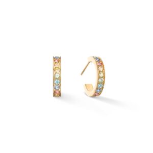 Hoop earrings 15 stainless steel & crystals gold multicolour pastel