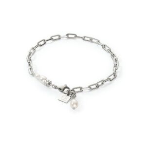 Modern chain bracelet with freshwater pearl charms silver