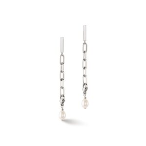 Modern chain earrings with freshwater pearl charms silver