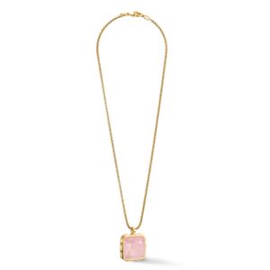 Necklace Amulet Spikes Square Rose Quartz gold-pink
