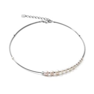 Necklace Asymmetry freshwater pearls & stainless steel white-silver