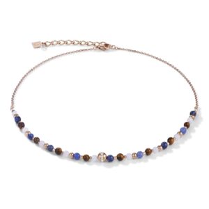 Necklace Ball stainless steel rose gold & gemstones blue-brown