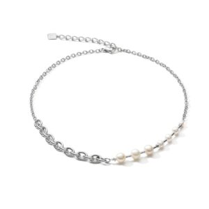 Necklace classic & modern Freshwater pearls & stainless steel chain white-silver