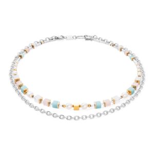 Necklace Cool Romantic Cubes & Pearls bicolour