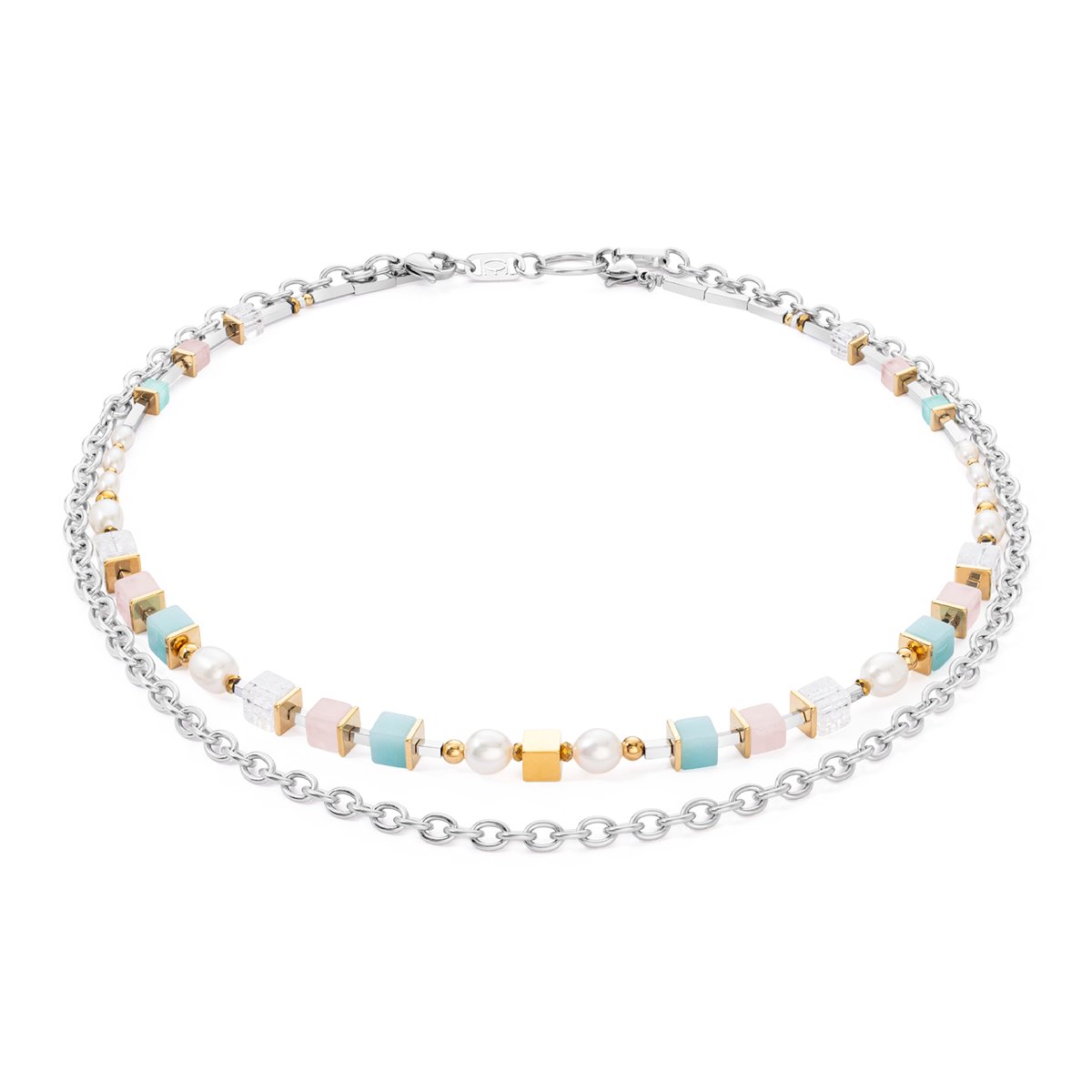 Necklace Cool Romantic Cubes & Pearls bicolour