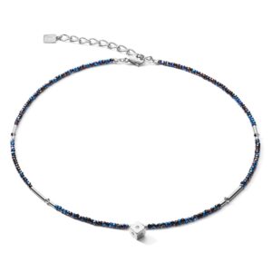 Necklace Cube Crystal Dot stainless steel & crystal glass midnight blue-silver