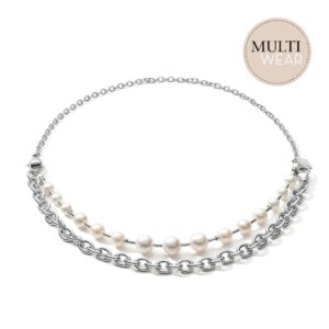 Necklace Freshwater pearls & chunky chain 4-in-1 white-silver