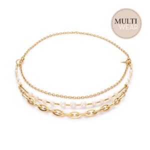 Necklace Freshwater Pearls & Chunky Chain Navette Multiwear white-gold